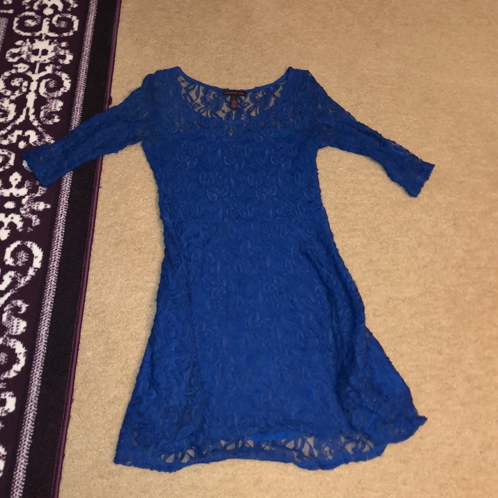 Long Sleeve Blue Lace Dress